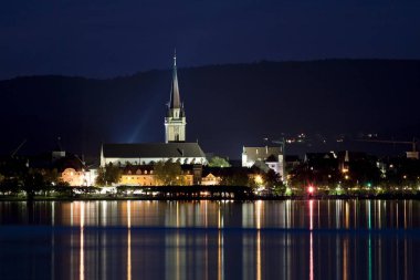 Radolfzell with illuminated minster, Lake Constance, Germany, Europe clipart