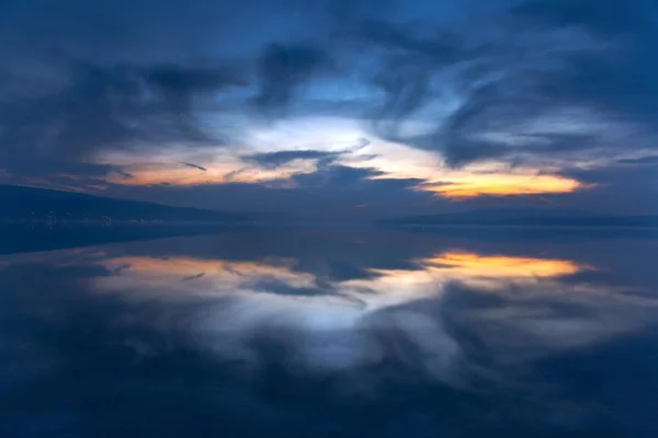 Evening mood over Lake Constance, view from Reichenau Island, Baden-Wuerttemberg, Germany, Europe