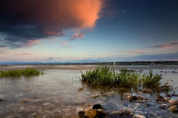 Aussichtsreiche Aussicht Auf Abendstimmung Bodensee Mit Blick Auf Die Alpen — Stockfoto