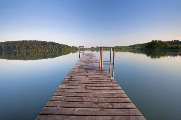 Schilderachtig Uitzicht Pier Lake Mindelsee Baden Wuerttemberg Duitsland Europa — Stockfoto