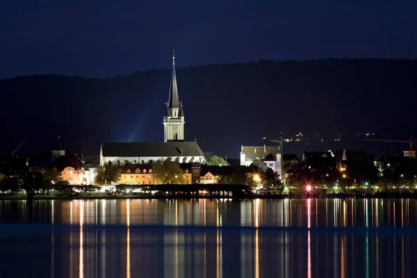 Radolfzell Con Minster Iluminado Lago Constanza Alemania Europa — Foto de Stock