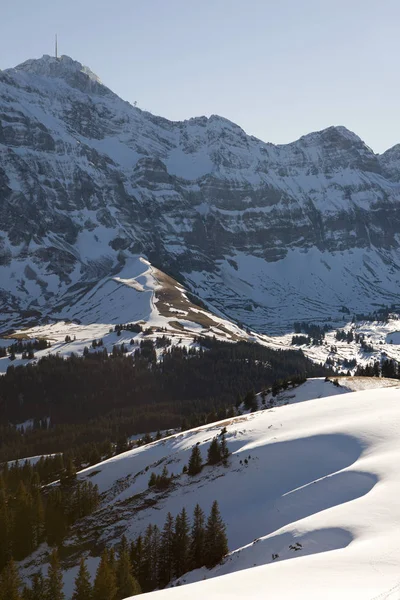 Alpsteinmassiv Mit Saentis Und Schneebedeckter Alm Appenzeller Alpen Schweizer Alpen — Stockfoto