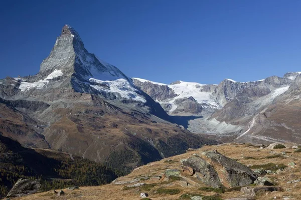 Morgon Humör Sjön Stellisee Tittar Mot Matterhorn Zermatt Valais Schweiziska — Stockfoto