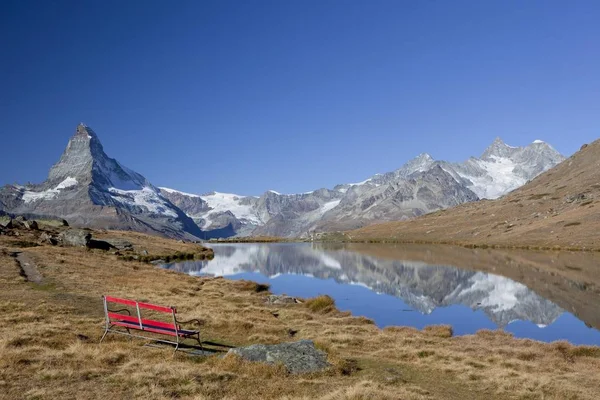 Morning mood at Lake Stellisee looking towards the Matterhorn, Zermatt, Valais, Swiss Alps, Switzerland, Europe