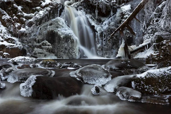 Scenic View Icy Falkau Waterfall Black Forest Baden Wuerttemberg Germany — Stock Photo, Image