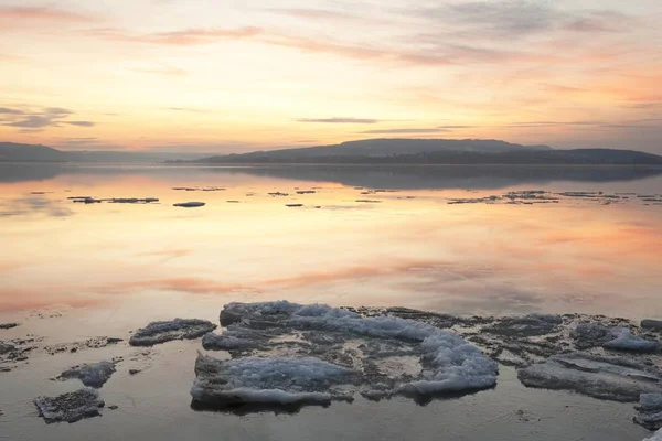 Gelo Flutua Lago Constance Luz Noite Sandseele Ilha Reichenau Baden — Fotografia de Stock