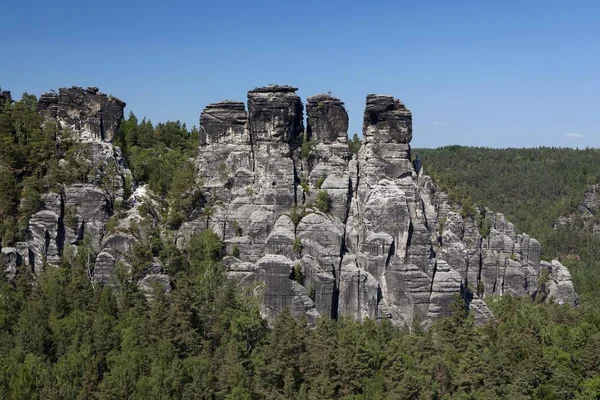 Formacje Skalne Grosse Gans Góry Połabskie Pobliżu Bastei Saksonia Niemcy — Zdjęcie stockowe
