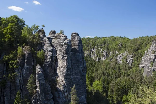 Formacja Skalna Pobliżu Formacja Skalna Bastei Góry Połabskie Saksonia Niemcy — Zdjęcie stockowe