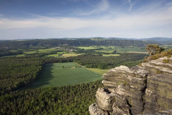 Pohled Stolová Hora Lilienstein Labských Pískovcích Sasko Německo Evropa — Stock fotografie