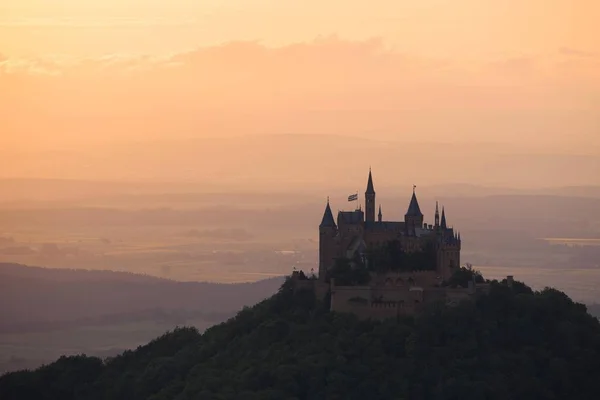 scenic view of sunset near Burg Hohenzollern Castle, Swabian Alb, Baden-Wuerttemberg, Germany, Europe