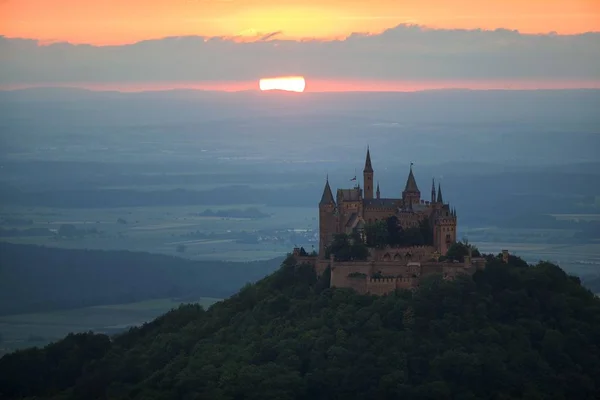 sunset near Burg Hohenzollern Castle, Baden-Wuerttemberg, Germany, Europe
