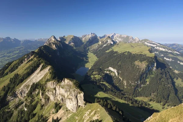 Vista Hohen Kasten Mountain Sobre Montanhas Lago Saemtis Appenzell Suíça — Fotografia de Stock