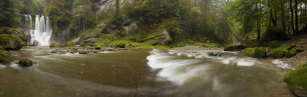 panoramic view of Thur Waterfall near Wildhaus in Toggenburg, Alpstein Range, Switzerland, Europe