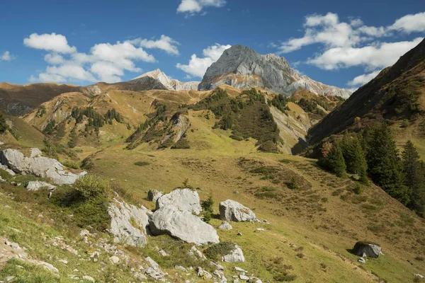 Vista Panorâmica Montanha Wildgrubenspitze Lago Spullersee Vorarlberg Áustria Europa — Fotografia de Stock