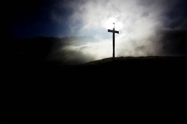 Vrcholový Kříž Gerenberg Hory Vysokým Mlha Před Hory Gerenberg Appenzell — Stock fotografie