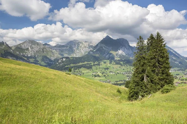 Bulutlar Wildhaus Sviçre Europe Altında Güzel Dağları Nın Doğal Görünümü — Stok fotoğraf