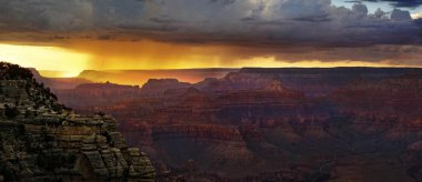 View of the Grand Canyon at sunset with storm clouds, viewing point Mather Point, South Rim, Grand Canyon, at Tusayan, Arizona, USA, North America clipart