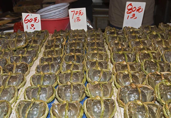 Färska Krabbor Till Salu Bundna Röda Marknaden Macao Kina Asien — Stockfoto