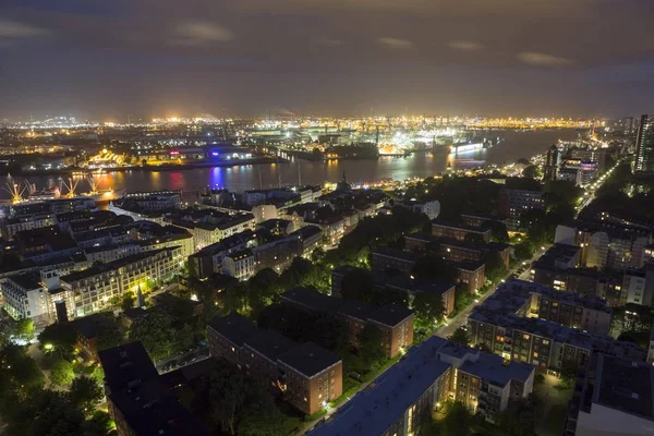 Nachtansicht Des Hamburger Hafens Mit Landungsbrücken Hamburg Deutschland Europa — Stockfoto