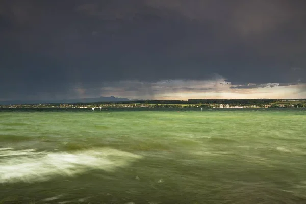 Thunderstorm High Waves Horn Outdoor Pool Rainbow Lake Constance Konstanz — Stock Photo, Image