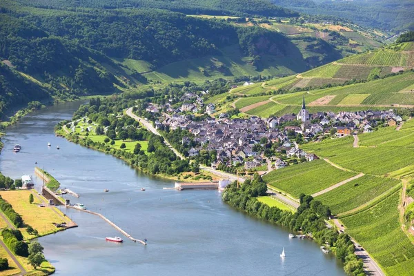 Rivière Moselle Avec Village Enkirch Entouré Vignobles Bernkastel Wittlich Rhénanie — Photo