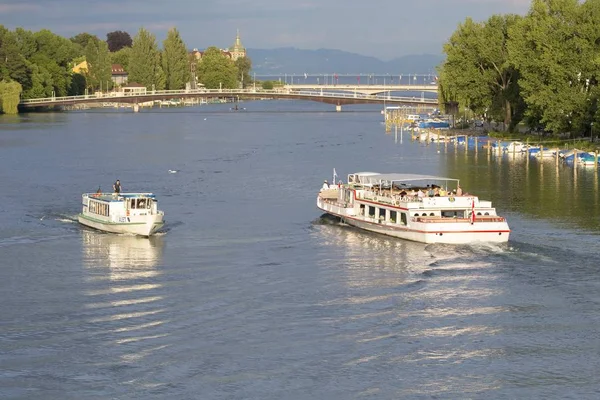 Navios Passageiros Rio Reno Konstanz Baden Wrtemberg Alemanha Europa — Fotografia de Stock