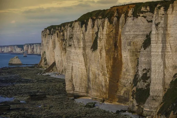 Vista Panoramica Della Costa Con Scogliere Gesso Tretat Normandia Francia — Foto Stock