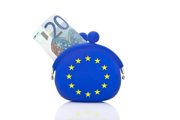 Euro Bankovka Trčící Modré Kabelky Eurohvězdami — Stock fotografie