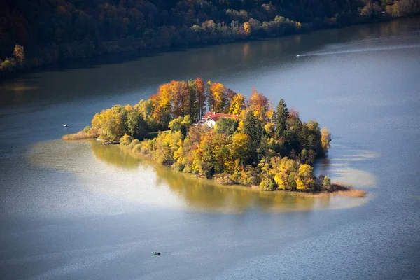 Liten Schliersee Sjön Hösten Schliersee Oberbayern Bayern Tyskland Europa — Stockfoto
