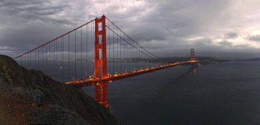 scenic view of Golden Gate Bridge with storm clouds, San Francisco, California, United States, North America clipart
