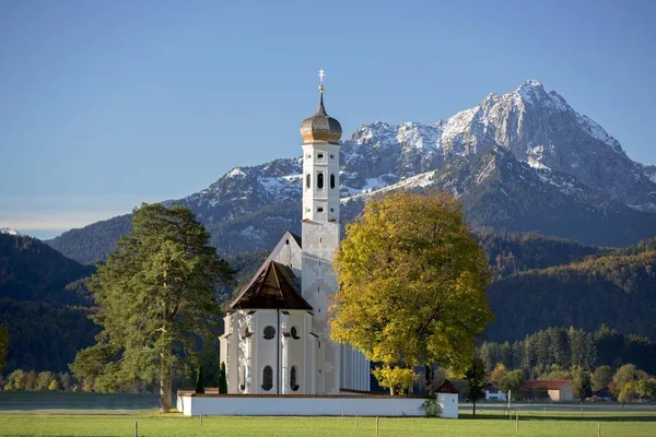 Höstlig Coloman Church Nära Fussen Ostallgu Bayern Tyskland Europa — Stockfoto