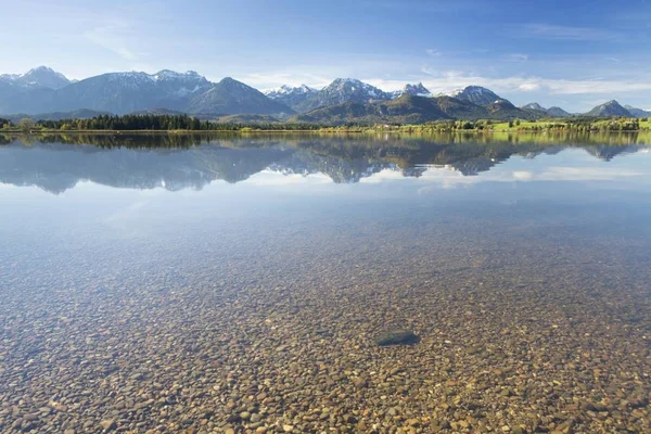 Naturskön Utsikt Över Sjön Hopfensee Nära Fssen Östra Allgu Bayern — Stockfoto