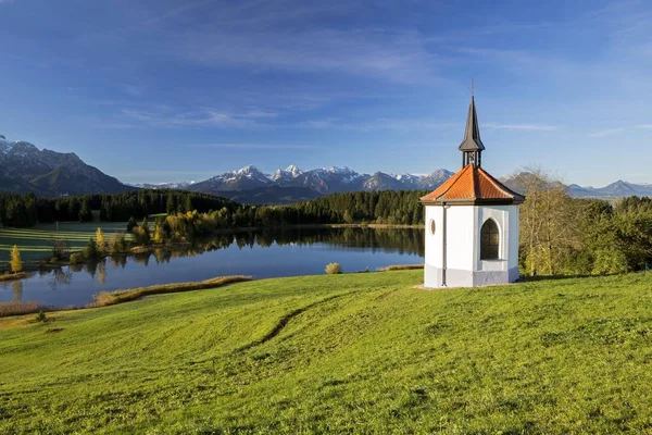 Vue Panoramique Chapelle Hegratsrieder Voir Lac Matin Automne Ostallgu Bavière — Photo