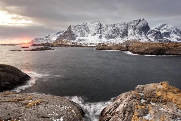 Vinter Landskap Nära Reine Lofoten Norge Europa — Stockfoto