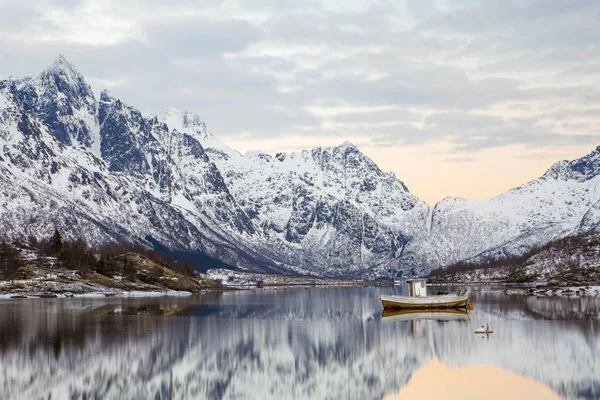 Vinter Landskap Vid Austnesfjorden Lofoten Norge Europa — Stockfoto