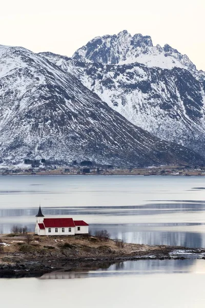 Zimní Krajina Stronesfjordu Lofoten Norsku Evropě — Stock fotografie