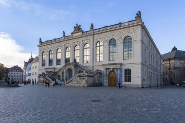 The Transport Museum on Neumarkt square at dusk, historic centre, Dresden, Saxony, Germany, Europe clipart