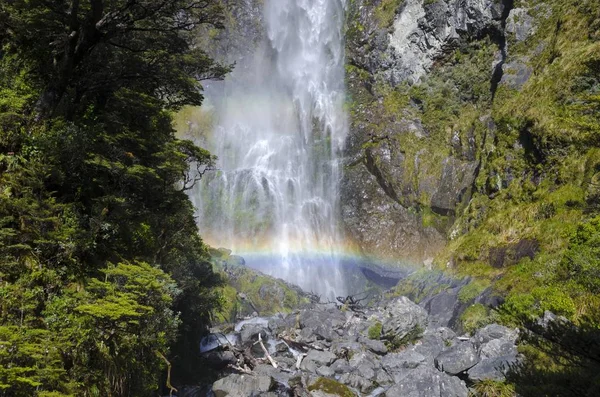 Vue Panoramique Sur Cascade Avec Arc Ciel Devil Punchbowl Falls — Photo