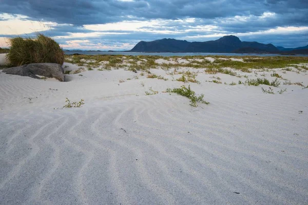 Vista Panorámica Playa Cerca Eggum Vestvgy Lofoten Noruega Europa — Foto de Stock