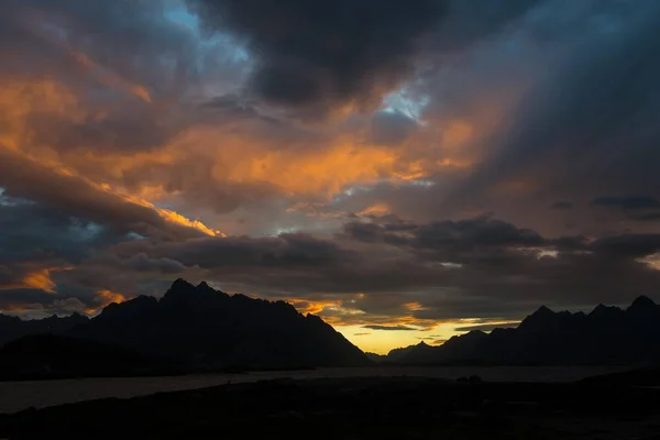 Vyhlídkový Pohled Ranní Nebe Svolvr Vgan Nordland Lofoten Norsko Evropa — Stock fotografie