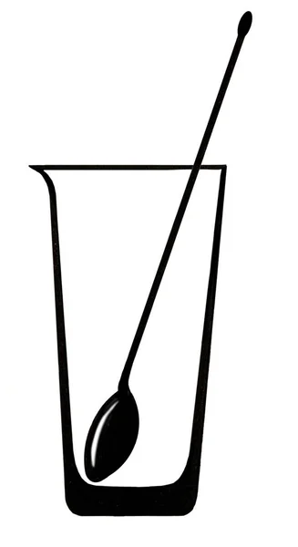 Mélange Verre Avec Cuillère Bar Simple Dessin Noir Blanc — Photo