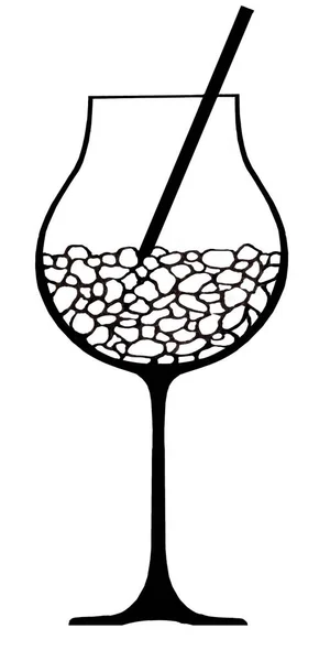 Schickes Glas Mit Trinkhalm Einfache Schwarz Weiß Zeichnung — Stockfoto