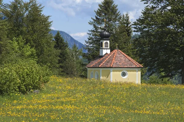 Vacker Utsikt Över Kapellet Maria Rast Auf Den Buckelwiesen Med — Stockfoto
