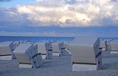 White beach chairs, North Sea, Wangerooge, East Frisian Islands, East Frisia, Lower Saxony, Germany, Europe clipart