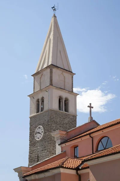 Torre Iglesia Parroquial San Mauro Izola Litoral Esloveno Eslovenia Europa — Foto de Stock