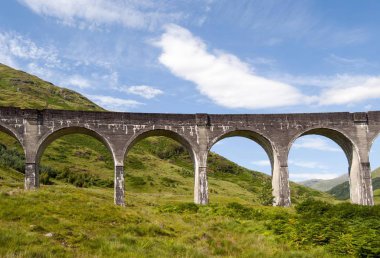 scenic view of Glenfinnan Viaduct, arched railway bridge on West Highland Line, Lochaber, Scotland, United Kingdom, Europe clipart