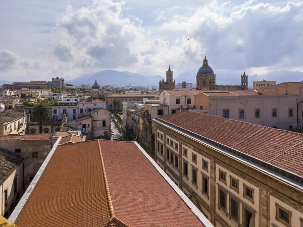Vista Desde Iglesia Salvatore Través Del Centro Histórico Catedral Palermo — Foto de Stock