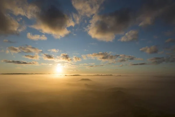 Dimma Över Sanddyner Och Hedar Vid Soluppgången Henne Region Södra — Stockfoto