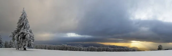 Zonsondergang Een Sneeuwval Bergen Duitsland Europa — Stockfoto