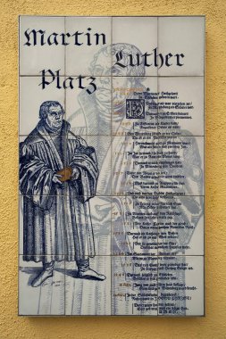 Vita of Dr. Martin Luther on a ceramic mosaic, Selb, Upper Franconia, Bavaria, Germany, Europe clipart